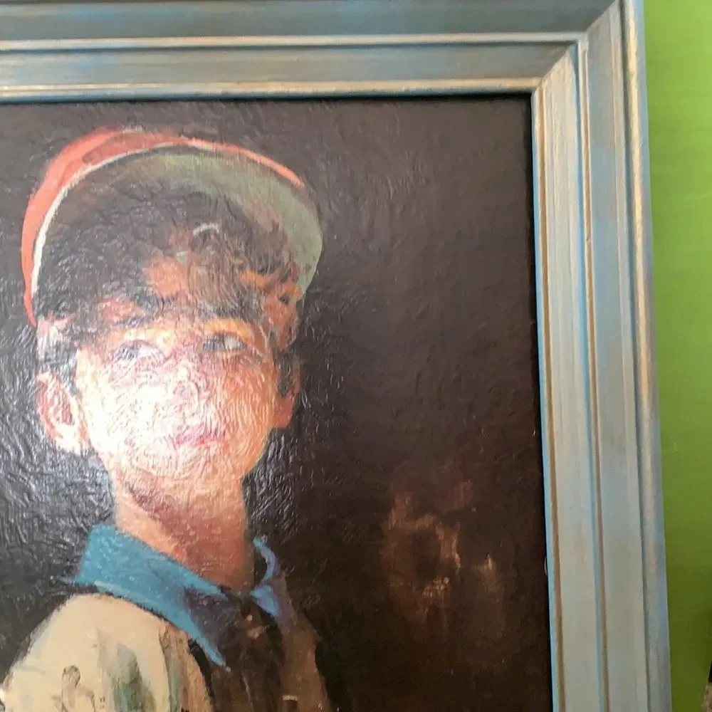 Framed Baseball Portrait Painting 16.5x13.5 Vintage Americana Art